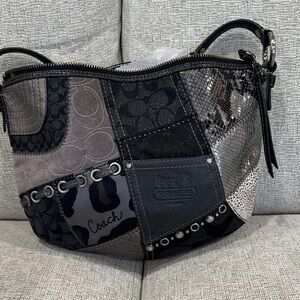 Coach Black and Gray Patchwork Shoulder Bag